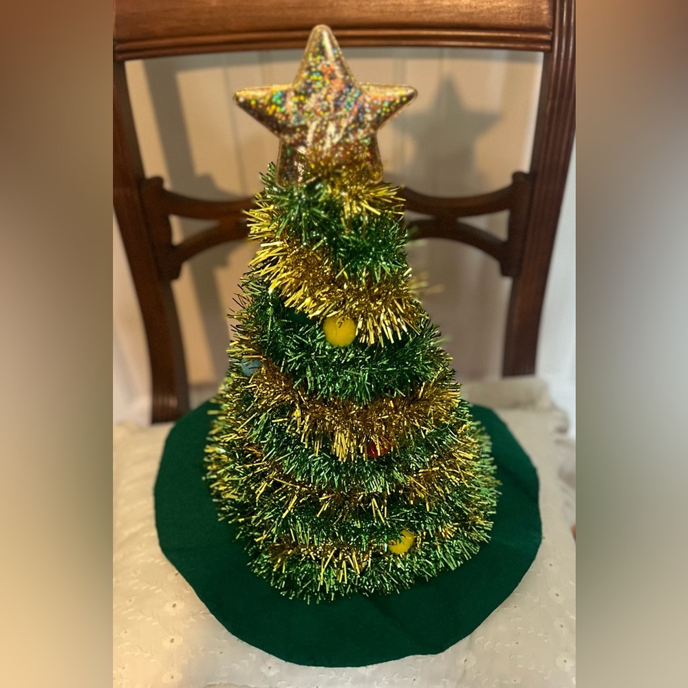 Festive Green and Gold Holiday Tree Hat